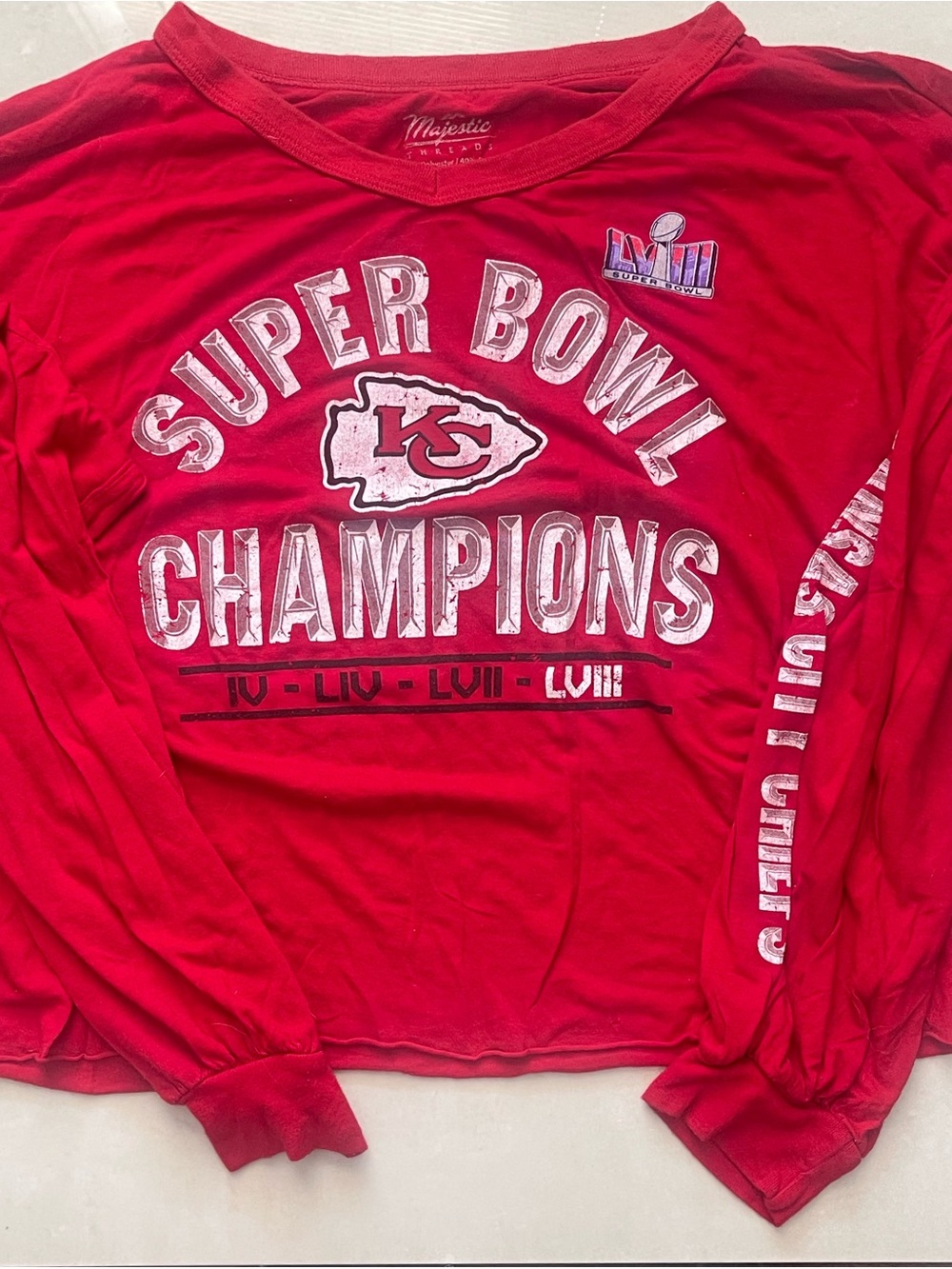Majestic Kansas City Chiefs 'Super Bowl Champions' Women’s L-S Shirt Sz M